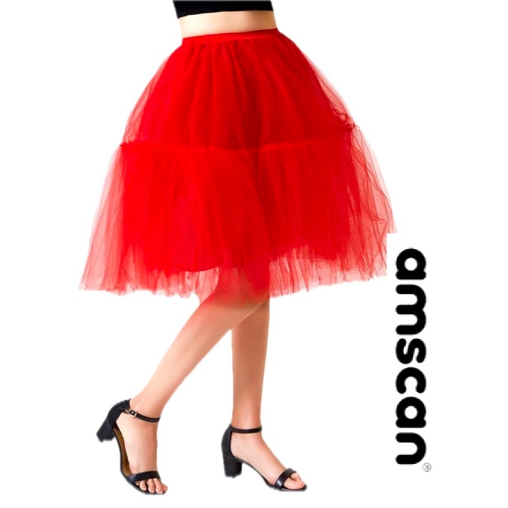 AMSCAN Midi Tutu Layered Tulle Halloween Skirt Elastic Waist Adult Standard Size